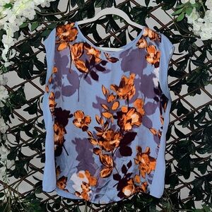 The Limited Floral Sleeveless Blouse - Blue and Orange